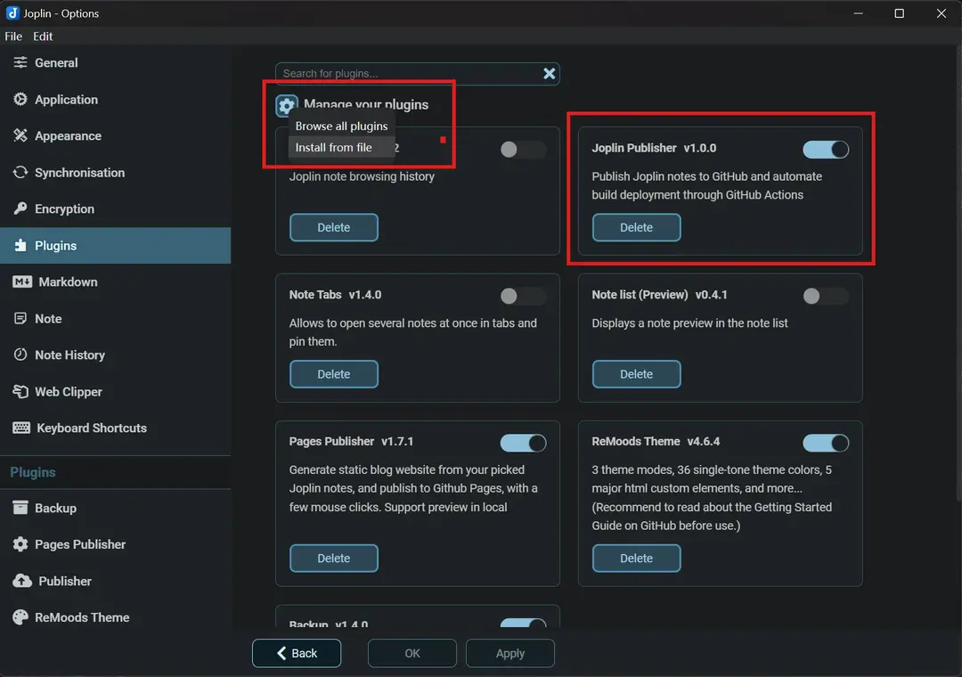 Selecting to Install the Plugin from a Local File