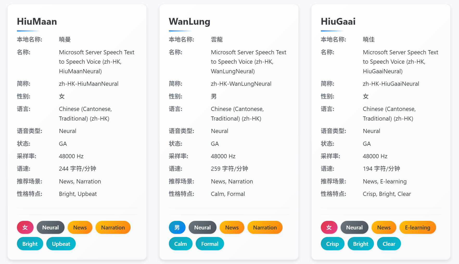 微软TTS中的粤语发音